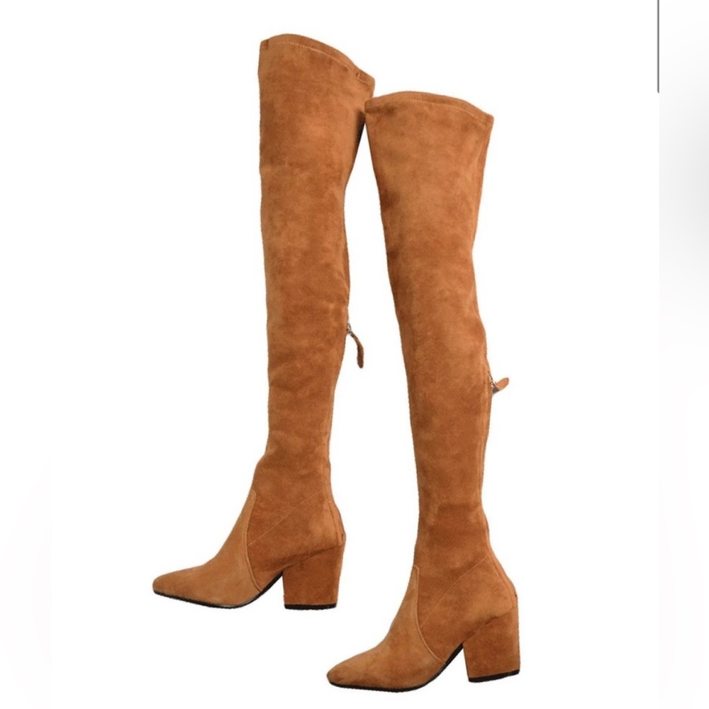 Brown Over The Knee Suede Leather Boots goodnight macaroon